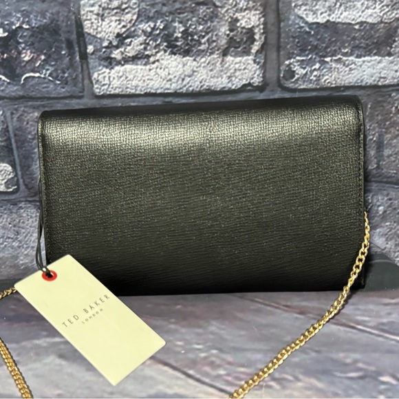 TED BAKER Parisa Chain Strap Crossbody Flap Bag w/ Logo Toggle Lock BLACK - Picture 5 of 6